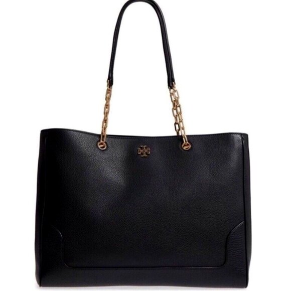 Tory Burch Handbags - Tory Burch Black Leather Tote with Gold Chain